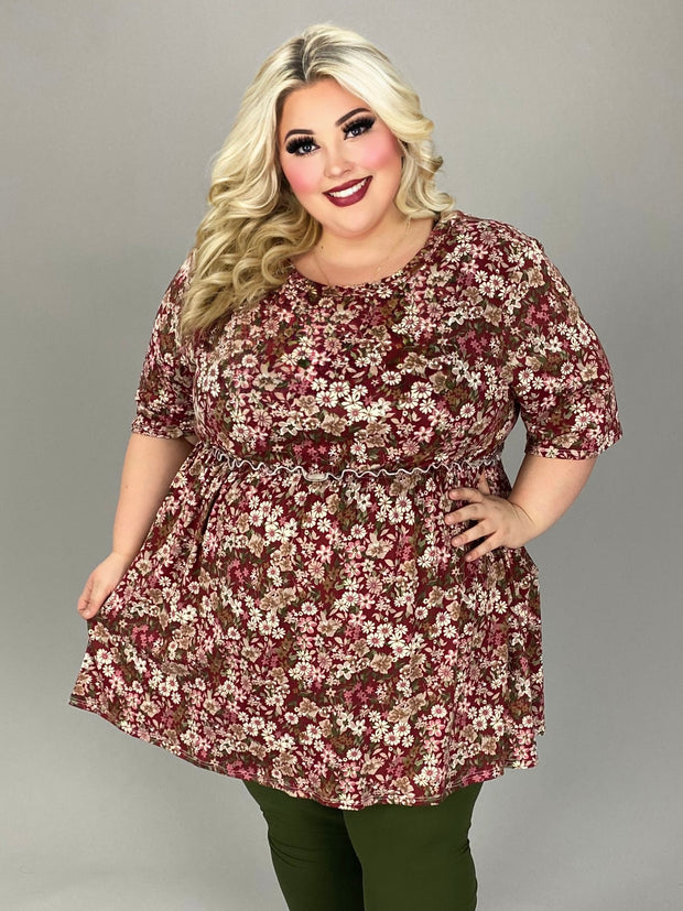 SALE!! 13 PSS {Wine & Dine} Wine/Brown Floral Print Babydoll Top EXTENDED PLUS SIZE 4X 5X 6X