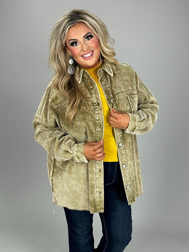 23 OT-Y {Corduroy Cutie} Khaki Corduroy Shacket PLUS SIZE 1X 2X 3X