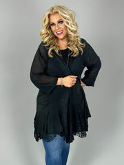 19 SET [Terrace Date II} Black Linen & Lace Top & Overlay Set PLUS SIZE 1X 2X 3X