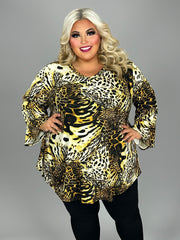 1-44 PQ {The Animal Lives} Black/Yellow/Ivory Animal Print Top EXTENDED PLUS SIZE 3X 4X 5X