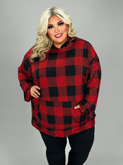 SALE! 38 HD {No Hesitation} Red/Black Large Plaid Hoodie EXTENDED PLUS SIZE 3X 4X 5X