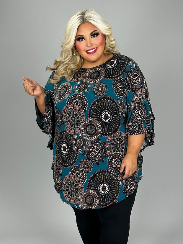 37 PQ {Time After Time} Teal Mandala Print Tunic EXTENDED PLUS SIZE 3X 4X 5X