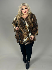 45 PQ {Temporary Escape} Brown Animal Print V-Neck Top EXTENDED PLUS SIZE 3X 4X 5X