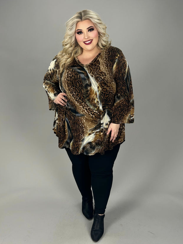 45 PQ {Temporary Escape} Brown Animal Print V-Neck Top EXTENDED PLUS SIZE 3X 4X 5X