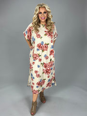 SALE!! LD-I {Love Song} Ivory/Red Rose Print Maxi Dress PLUS SIZE XL 2X 3X