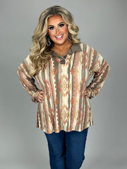 SALE!! 21 CP-B {Happy Trails} Rust/Brown Aztec Print Top PLUS SIZE 1X 2X 3X