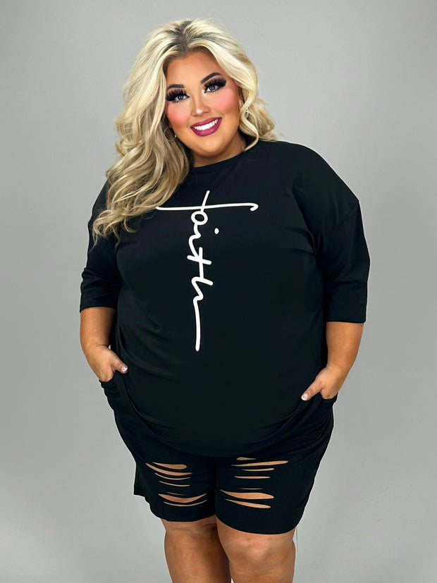 75 SET {Faith In Him} Black "faith" Graphic Tee/Short Set CW EXTENDED PLUS SIZE 4X 5X