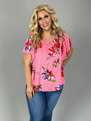 SALE!! 35 PSS {Eyes Are On Me} Pink Floral Flutter Sleeve Top PLUS SIZE XL 2X 3X