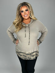 SALE!! 15 HD {Always Calm} Taupe Waffle Knit Hoodie w/Camo Trim PLUS SIZE XL 2X 3X