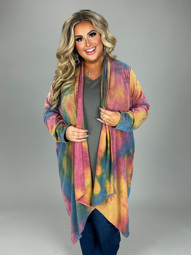 SALE! 17 OT-C {Grooving On Fashion} Multi-Color Tie Dye Cardigan PLUS SIZE 1X 2X 3X