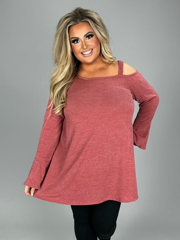 15 OS {For A Night Out} Rose Top w/One Cold Shoulder PLUS SIZE XL 2X 3X