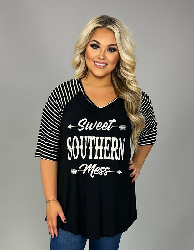 28 GT {Southern Mess} Black "Sweet Southern Mess" Graphic Tee CURVY BRAND!!!  PLUS SIZE XL 2X 3X 4X 5X 6X (May Size Down 1 Size)