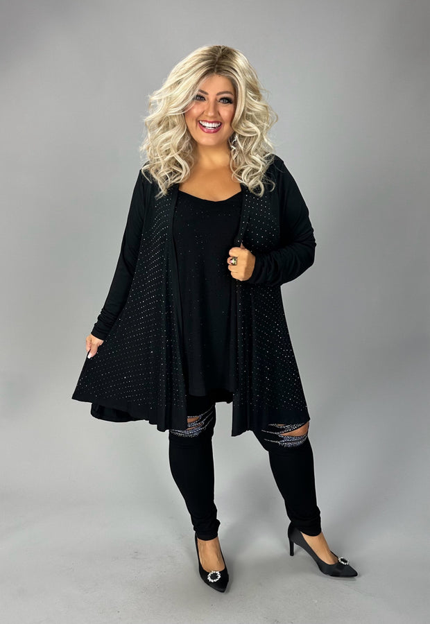 34 OT {Signature Elegance} VOCAL Black Cardigan w/ Rhinestones PLUS SIZE 1X 2X 3X