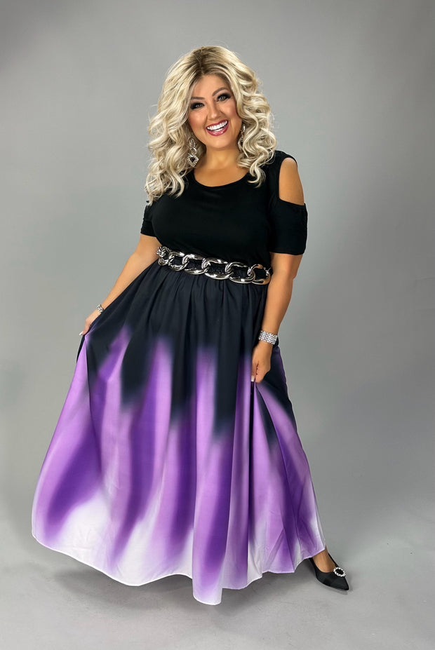 CW Black/Purple Dip Dye Maxi (chain belt not included) Cold Shoulder Dress EXTENDED PLUS SIZE 2X 3X 4X 5X 6X