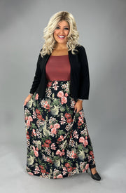 LD-T {Boho Vibes} Rust/Black Floral  (jacket sold separately) Long Dress PLUS SIZE 1X 2X 3X