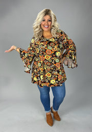 1-81 PSS {Darling Of Mine} Black/Rust Floral V-Neck Top EXTENDED PLUS 4X 5X 6X