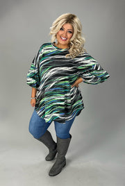 1-62 PSS {Call Me Darling}  Black/Green Print Top EXTENDED PLUS SIZE 4X 5X 6X