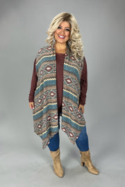 1-32 OT {Chic Example} Blue/Taupe Southwest Print Vest PLUS SIZE 1X 2X 3X