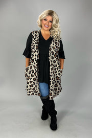 1-91 OT {Irresistible Allure} Taupe Leopard Print Vest w/ Pockets EXTENDED PLUS 3X 4X 5X