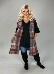 1-89 OT {In Perfect Company} Rust/Black Plaid Vest w/ Pockets EXTENDED PLUS 3X 4X 5X