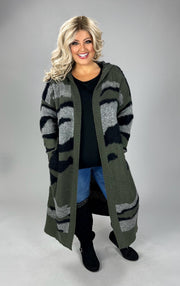 1-36 OT-G {Camo Meets City} Camo Long Sweater W/Hood PLUS SIZE 1X 2X 3X