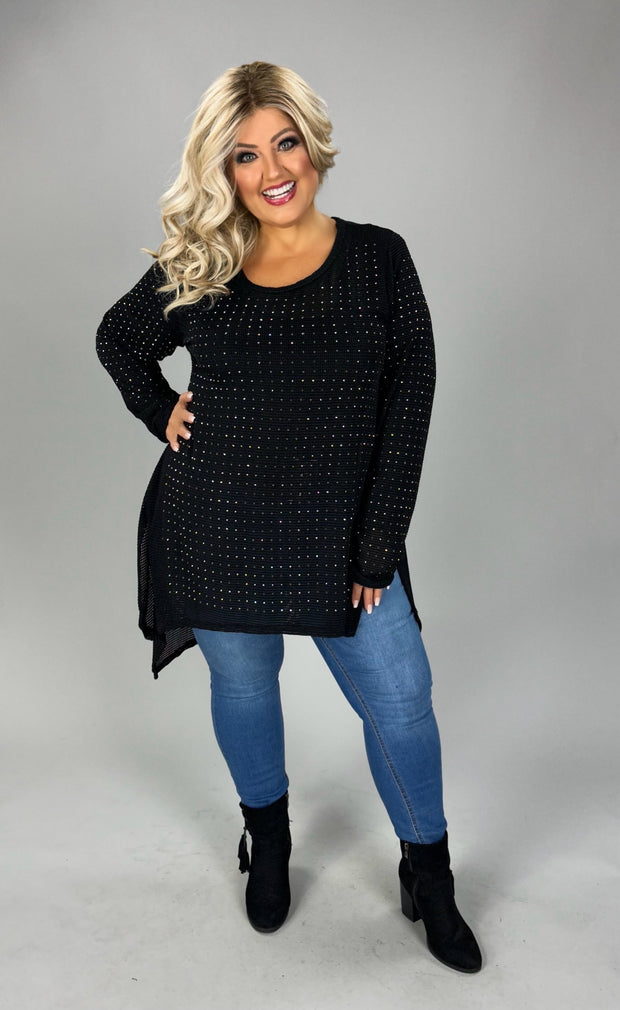 92 SD {Never Let Go} VOCAL Black Waffle Knit Tunic w/Studs PLUS SIZE 1X 2X 3X