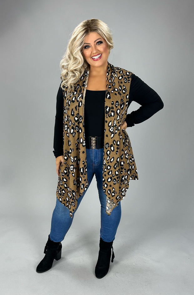 45 OT [Tame my Heart} Taupe & Black Animal Print Vest EXTENDED PLUS SIZE 3X 4X 5X