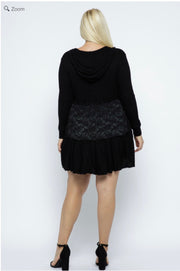 1-51 OT {Be That Girl} VOCAL Black Waffle Knit Hoodie w/ Lace Detail  PLUS SIZE XL 2X 3X