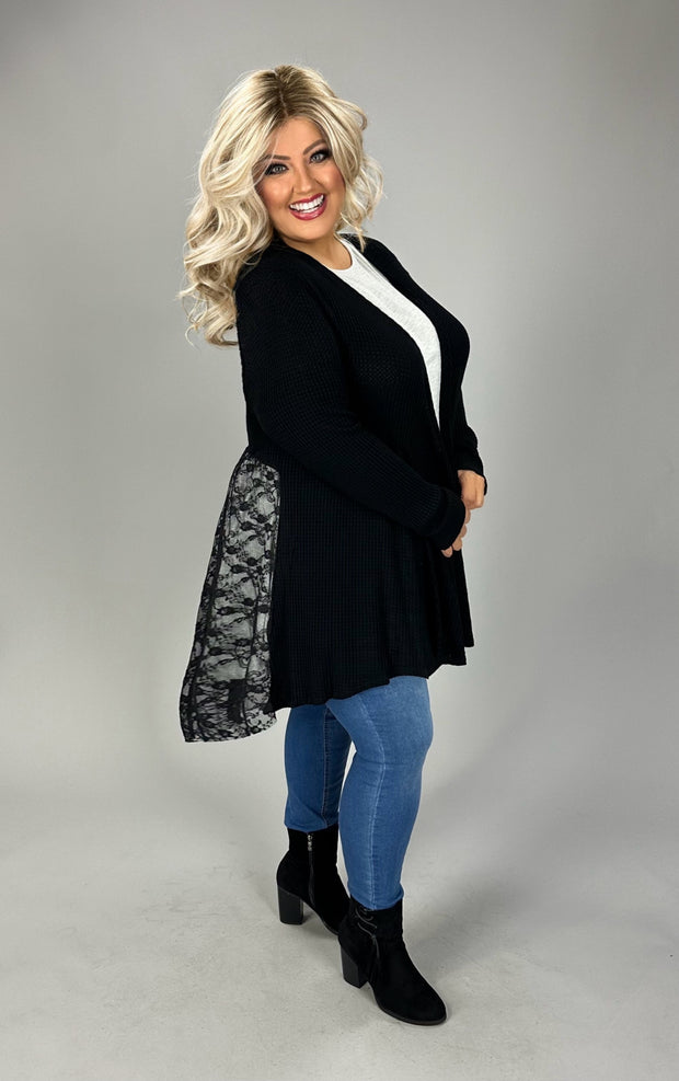 36 OT {Gaining Popularity} VOCAL Black Cardigan w/ Lace Back Detail PLUS SIZE 1X 2X 3X