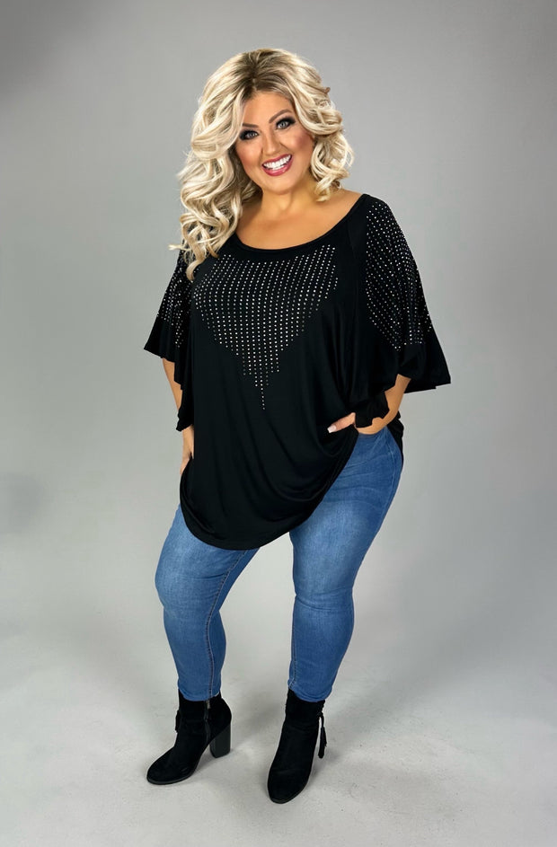 95 SD {Total Stunner} Vocal Black Top w Rhinestone Details PLUS SIZE 1X 2X 3X