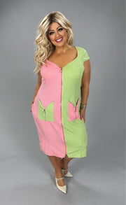 11 CP {Holding Hands} Pink/Sage Contrast Zippered MIdi Dress PLUS SIZE 1X 2X 3X