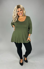 67 SQ {Be Happy With Who You Are} Olive 3/4 Sleeve Top PLUS SIZE 1X 2X 3X