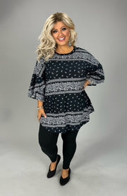 1-61 PSS {Imagine My World} Black Paisley Print Top  EXTENDED PLUS  SIZE 4X  5X 6X