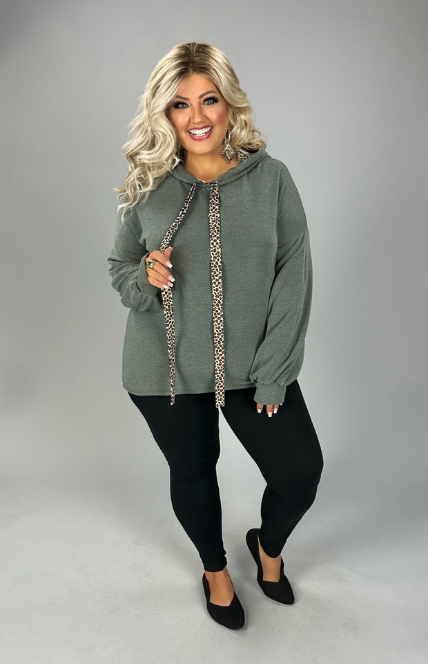 35 HD-B {Bring You Joy} Vintage Olive Leopard Hoodie PLUS SIZE 1X 2X 3X