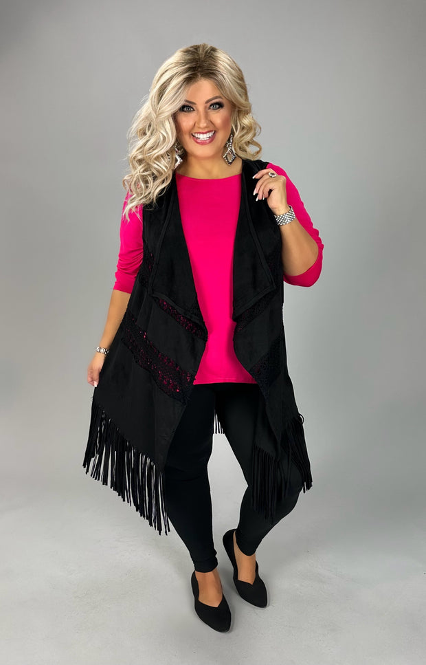 1-56 OT-A {Cool Is Calling} UMGEE Black Vest W/Fringe PLUS SIZE XL 1X 2X