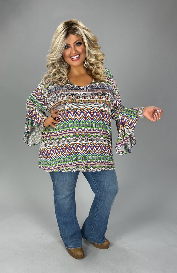 SALE! 11 PQ {Watch Me Shine} Ivory/Green/Purple Print V-Neck Top EXTENDED PLUS SIZE 4X 5X 6X