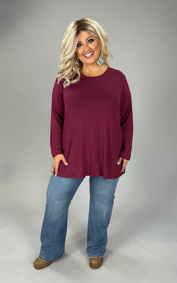 89 SQ  {Free Your Heart} Wine 3/4 Sleeve Tunic PLUS SIZE 1X 2X 3X