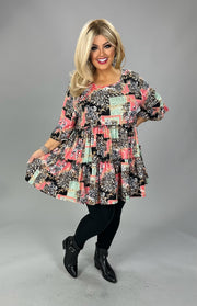 12 PSS {Thinking It Over} Black Animal/Paisley  Mixed Print Top  Tiered Top EXTENDED PLUS SIZE  3X 4X 5X