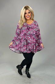 13 PSS {Cool Girl Energy} Fuchsia Mixed Animal Print Top EXTENDED PLUS SIZE  3X 4X 5X