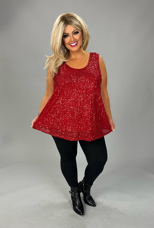 62 SV {You'll Come Around} VOCAL Red Sequin Sleeveless Top PLUS SIZE XL 2X 3X