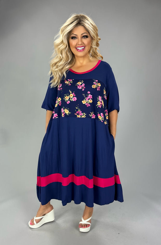 LD {Simply Sweet} Navy Floral Contrast Short Sleeve Dress EXTENDED PLUS SIZE 4X 5X 6X