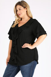 11 SSS {Dark Nights} Black Top W/ Ruffle Detail PLUS SIZE 1X 2X 3X