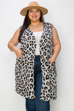 18 OT {On Instinct} Leopard Print Vest w Pockets  PLUS  EXTENDED SIZE 1X 2X 3X 4X 5X