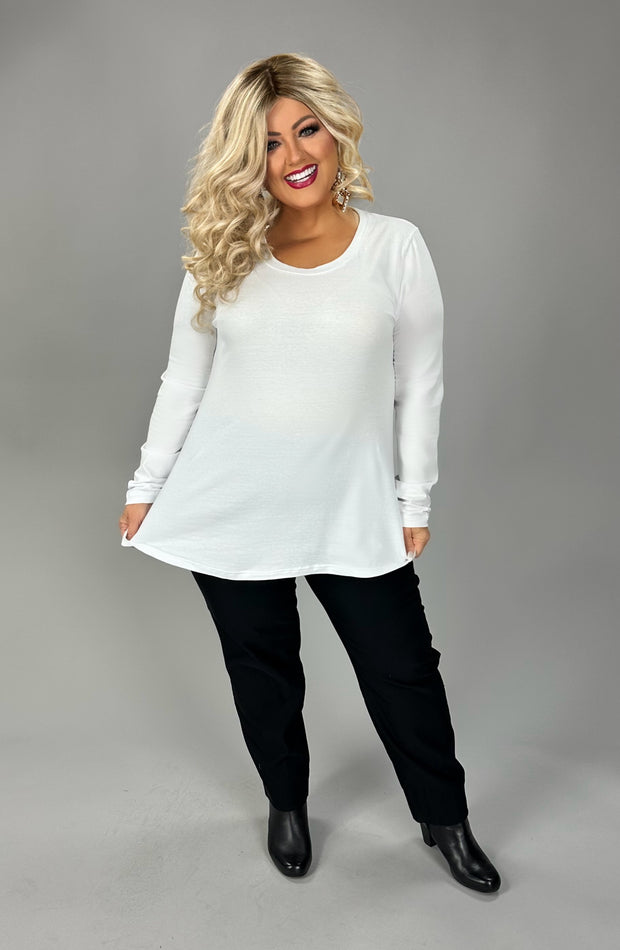 32 SLS {My Main Priority} White Solid Long Sleeve Top PLUS SIZE XL 2X 3X