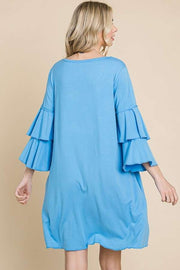 61 SQ {No Excuses} Spring Blue V-Neck Tiered Sleeve Dress PLUS SIZE 1X 2X 3X