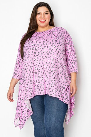 62 PSS {Best Intentions} Lavender Grey Leopard Asymmetrical Top EXTENDED PLUS SIZE 3X 4X 5X