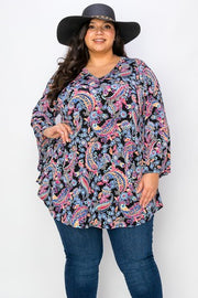 57 PQ {All You Ever Wanted} Navy Paisley Print V-Neck Top EXTENDED PLUS SIZE 3X 4X 5X