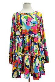 60 PLS {Stay Forever} Multi Color Abstract Print Tiered Top EXTENDED PLUS SIZE 3X 4X 5X