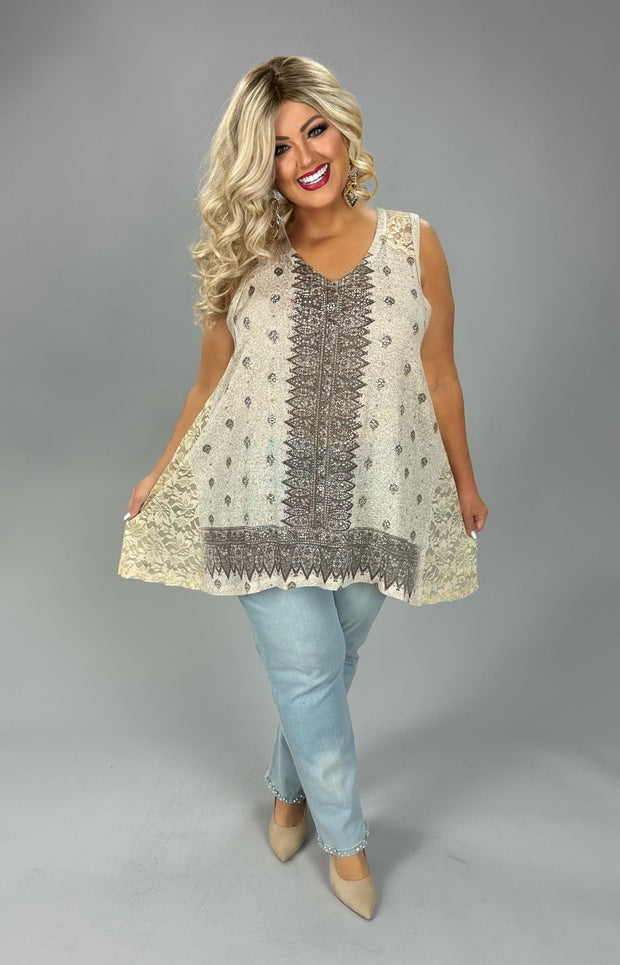 11 SV {Closing The Distance} Taupe Vocal Top W/  Lace PLUS SIZE 1X 2X 3X