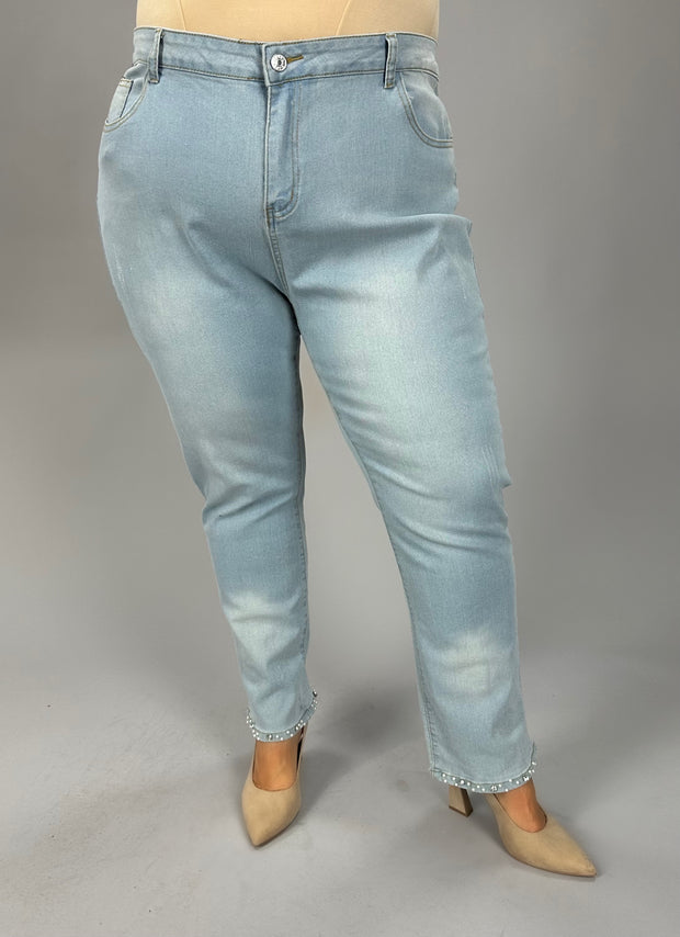 BT {Just The Way It Is} Lt Blue Jeans w/Pearl Embellishments  CW PLUS SIZE 3X 5X